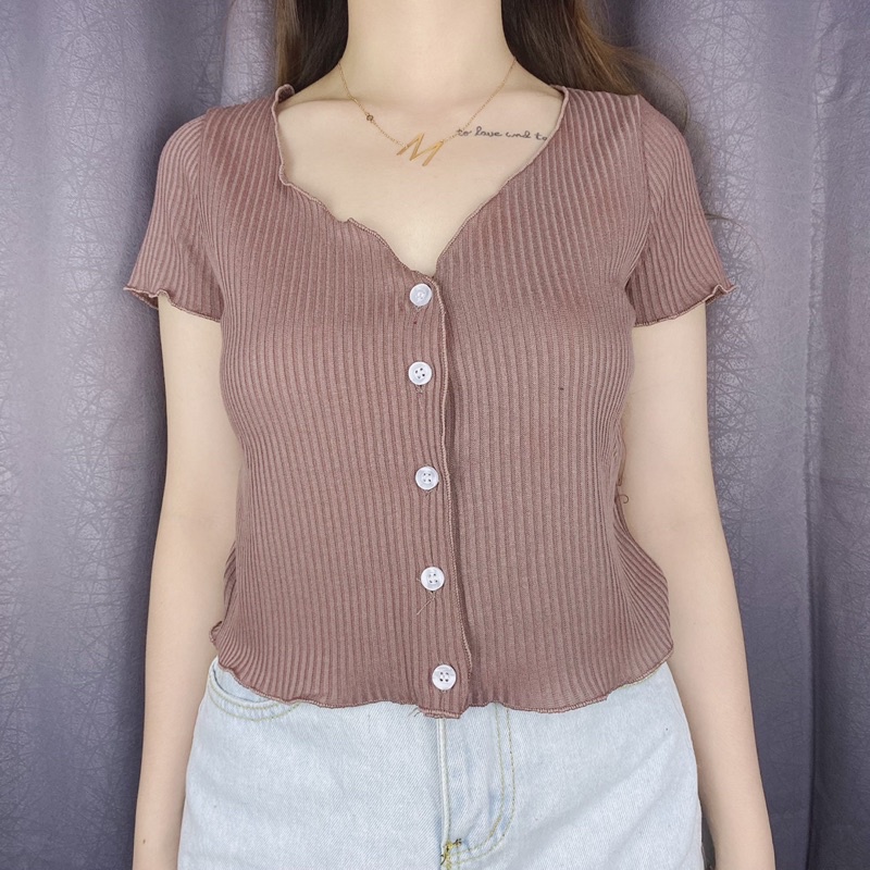 Cheva Button Crop Top / Premium / knit RIb / Korea / Kancing hidup / VIMEL COLLECTION