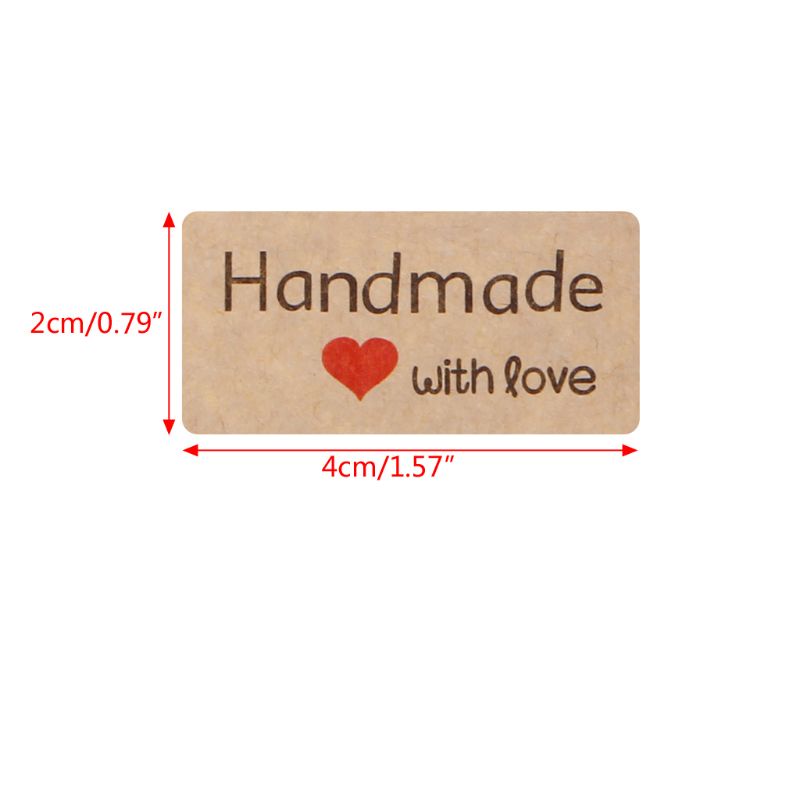 SIY  12Pcs 1.5 Inch Square Natural Kraft Handmade with Love Self Adhesive Stickers