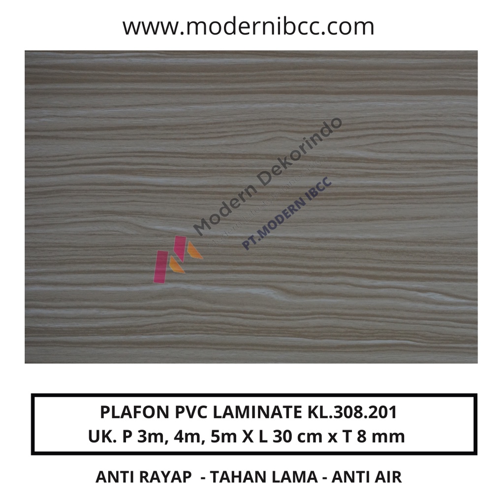 Plafon PVC Laminate Lebar 30 cm KL.308.201 Motif Kayu Dekorasi Rumah Modern Minimalis Murah
