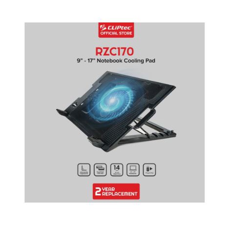 Cooling pad laptop gaming cliptec 1 fan 14cm 2 usb adjustable rzc 170 rzc170 - coolingpad cooler notebook