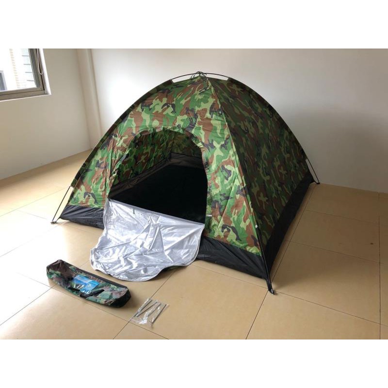 tenda camping gunung mendaki army dome loreng camo 4 orang 200cm x 200cm dengan alas tenda anti air