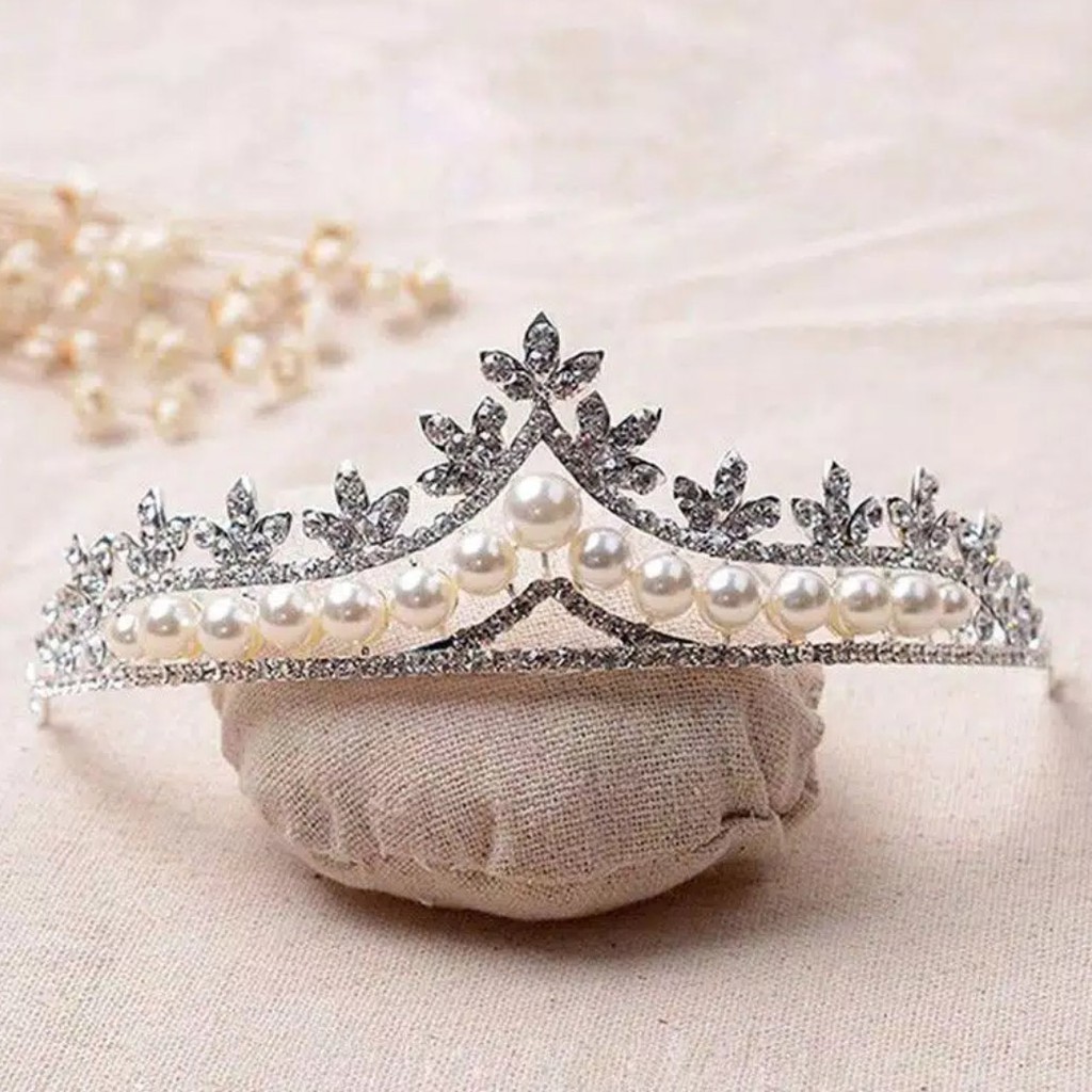 Tiny Crown Mutiara Putih - Hiasan Hijab / Aksesories Rambut Pengantin / Kepala - Mahkota Elegan