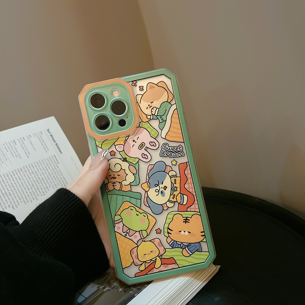 Case Pelindung Kamera Transparan Motif Kartun Hewan Untuk Iphone 13 8 7 Plus SE2 XS XR 11 12 PRO MAX