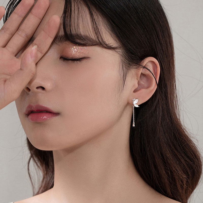 XiaoboACC Anting Tusuk Gantung Desain Kupu-Kupu Hias Zircon Gaya Korea Untuk Wanita Butterfly