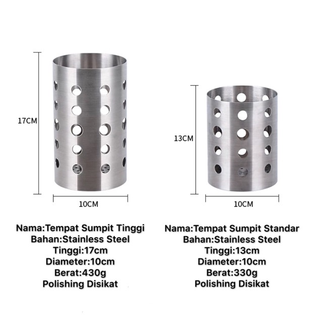 Tempat sumpit tempat sendok garpu sedotan stainless steel tebal sus 304 bulat