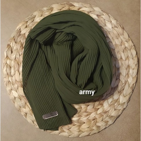 Pashmina plisket FULL ceruty armany (GROSIR) /Pashmina plisket ceruty bebydoll premium/hijab premium-army