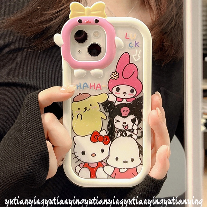 Kartun Graffiti Kuromi Case Oppo A17 A55 A57 2022 A52 A76 A96 A16 A15 A5 A9 A54 A17K A31 A16s A3s A7 A5s A12 A53 A74 A95 A16K Reno 4F 5F 7 3D Mangkuk-Simpul Monster Kecil