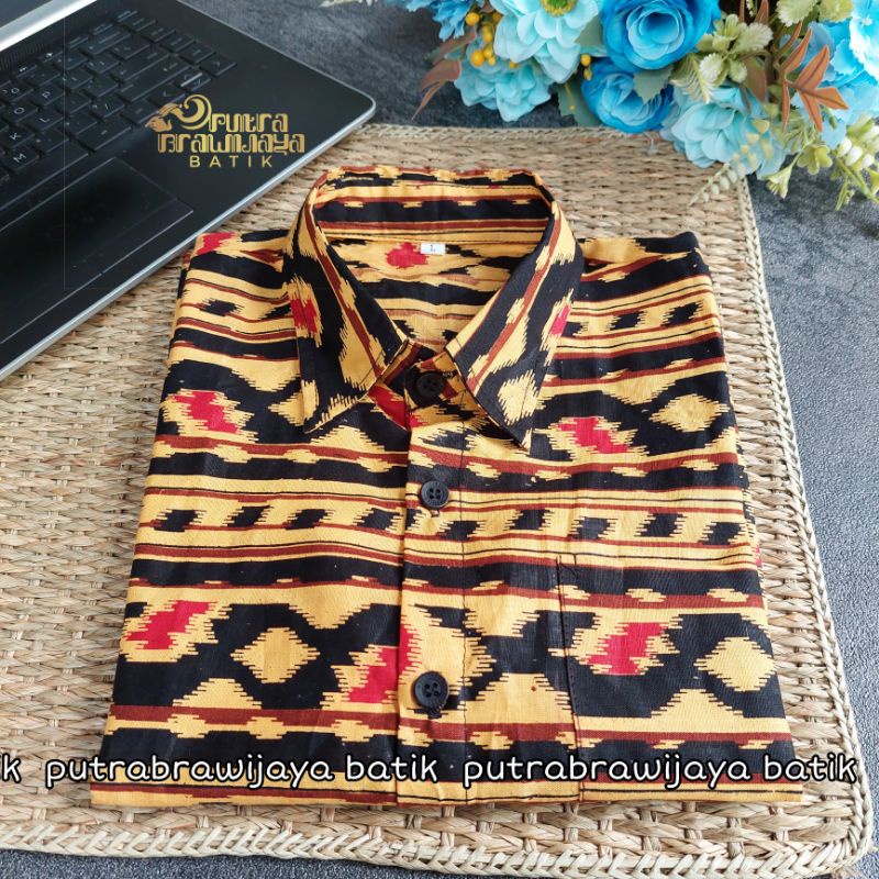 Kemeja Batik Anak / Hem Anak Pendek Laki Laki Motif songket Dayak Batik Anak Motif Lucu Bahan Katun