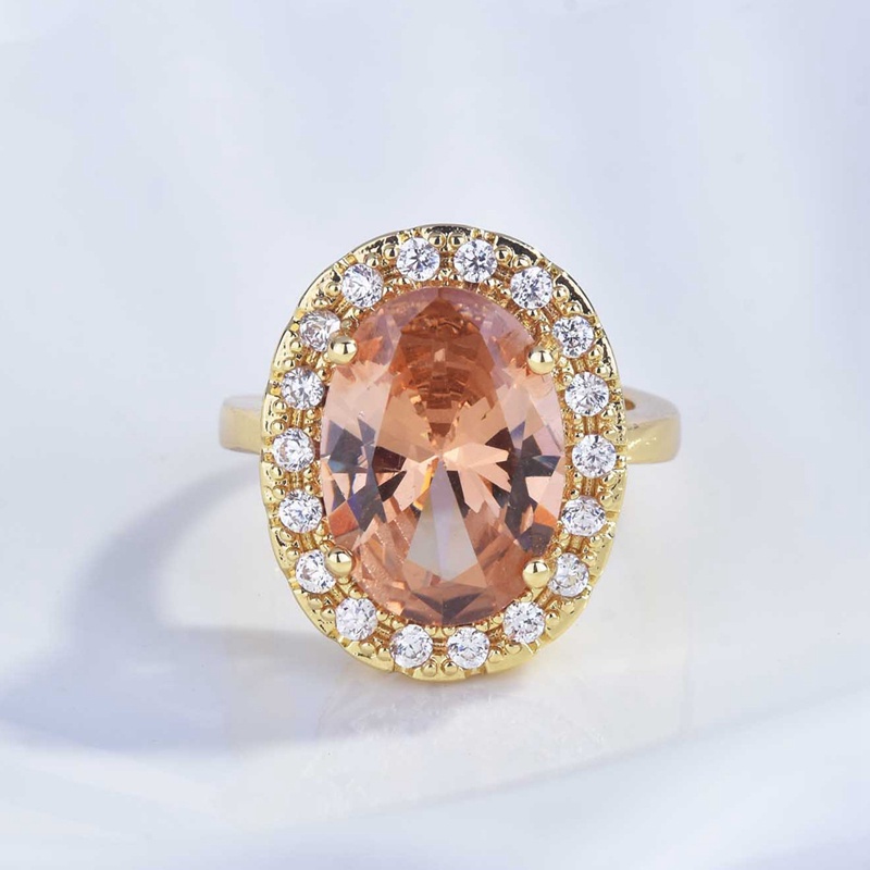 Fancyqube Cincin Kristal Zircon Bentuk Oval Warna Emas Sampanye Gaya Vintage Untuk Wanita