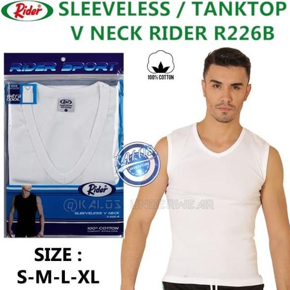 DISKON Kaos Tank Top Pria Rider Sport V Neck Warna Putih
