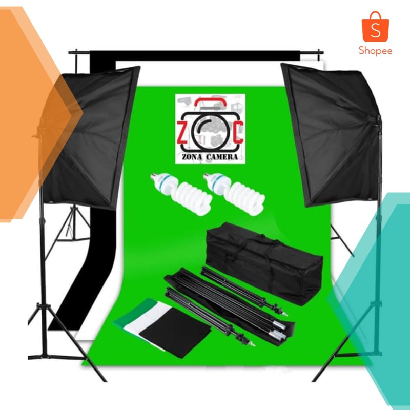 Terlaris Paket Lampu Studio Photo Komplit + Background Stand Set Lighting Video Youtuber Banget