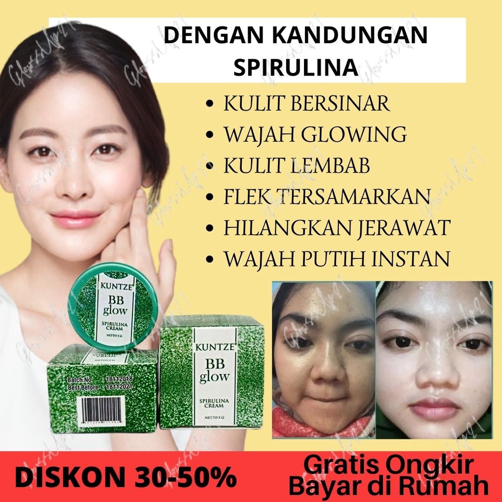 CREAM WAJAH GLOWING BPOM KUNTZE BB GLOW SPIRULINA KRIM WAJAH GLOWING KECANTIKAN PERAWATAN WAJAH