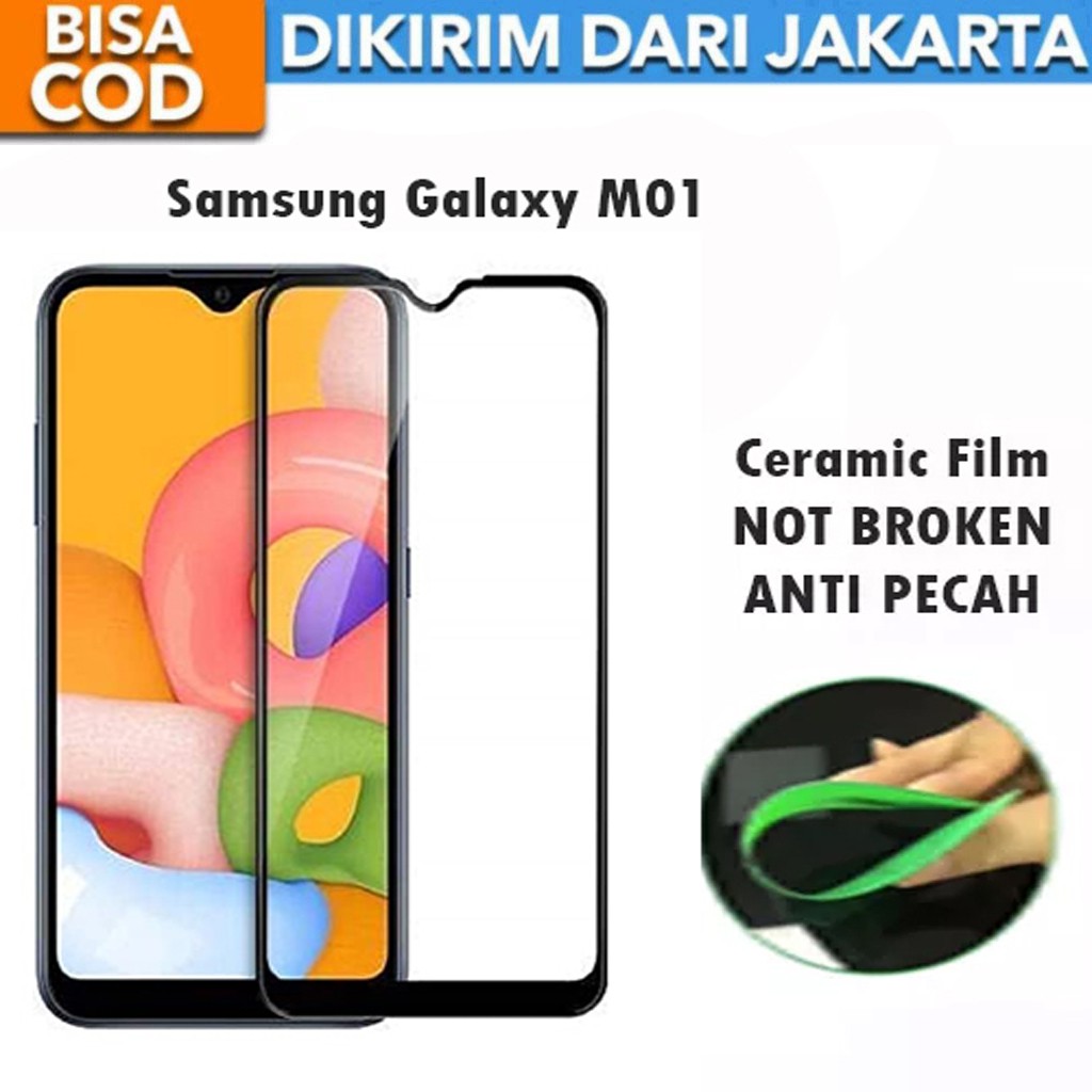 Tempered Glass Samsung Galaxy M01 Full Cover / Full Screen Ceramic Film Anti Gores