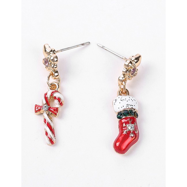 LRC Anting Tusuk Fashion Red Christmas Shoes Crutch Asymmetrical Earrings F90554