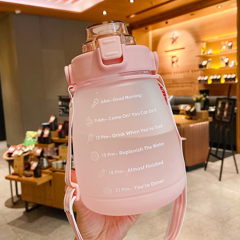 【Spot barang】jumbo Botelo Botol Motivasi Minum 2 Liter Jumbo Tumblr Air Tanda Waktu-Pink【1.4L】