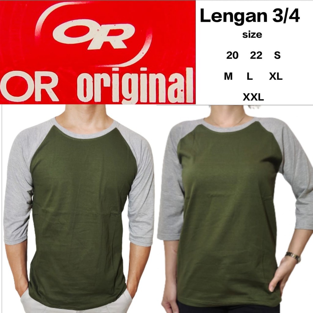 Kaos Polos Reglan Hijau Army lengan Abu Misty 3/4 20 22 S M L XL XXL