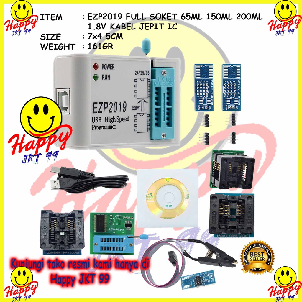 [ HAPPY JKT 99 ] FULLSET ALAT FLASH BIOS PROGRAMMER EZP2019+ 150+200+65+1.8V+KABEL JEPIT IC