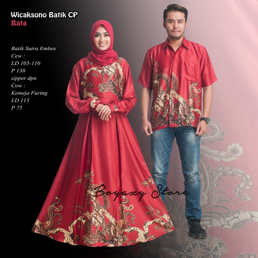 Wicaksono batik cp sutera embos dress kemeja | gamis ori | sarimbit | gamis couple | couple batik