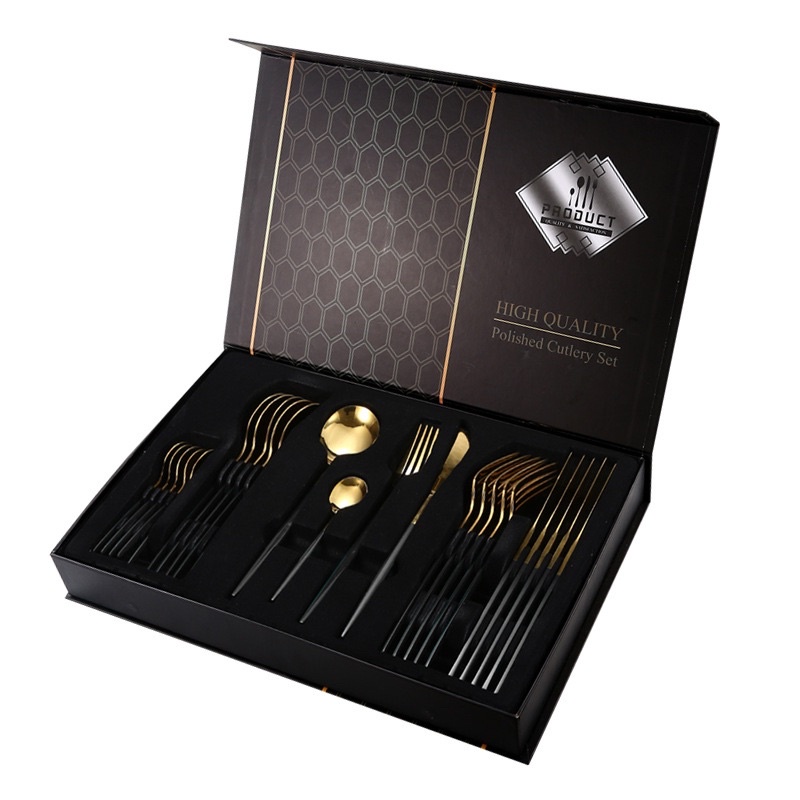 HOME DECOR Gift Hampers Set Sendok Garpu Pisau 24pcs Gold Cutlery Set