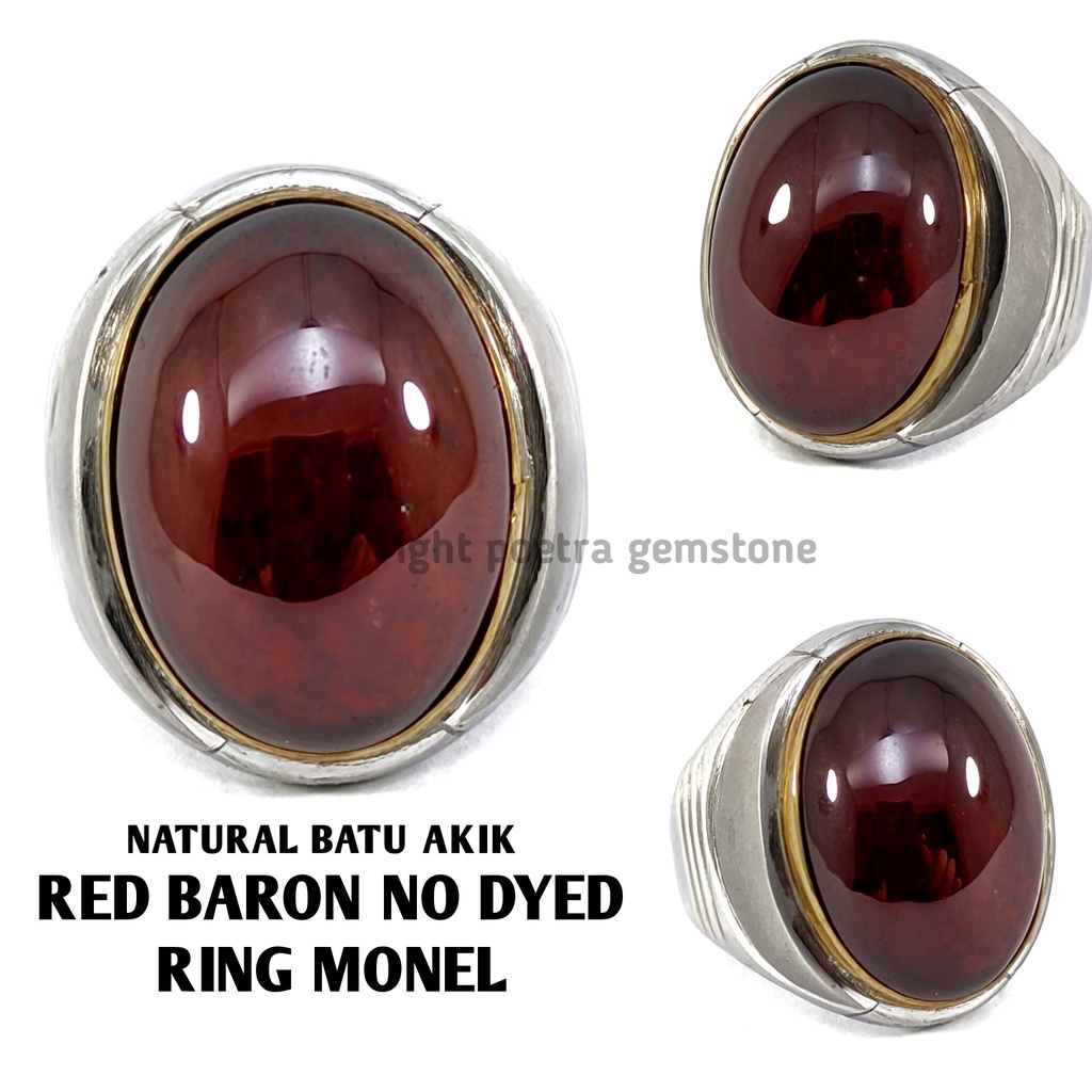 Natural Batu Akik Red Baron No Dyed Ring Monel RB02