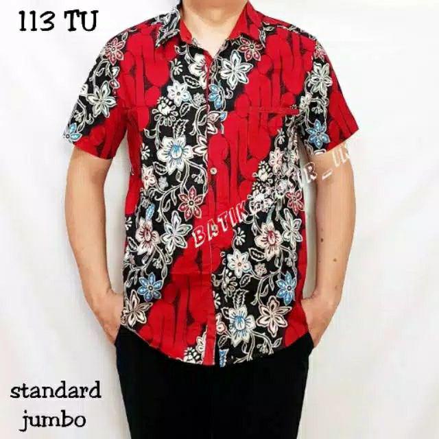 Kemeja 113 Tu# Kemeja Batik Dewasa Warna Merah Edisi Imlek Bahan Katun Stretchy