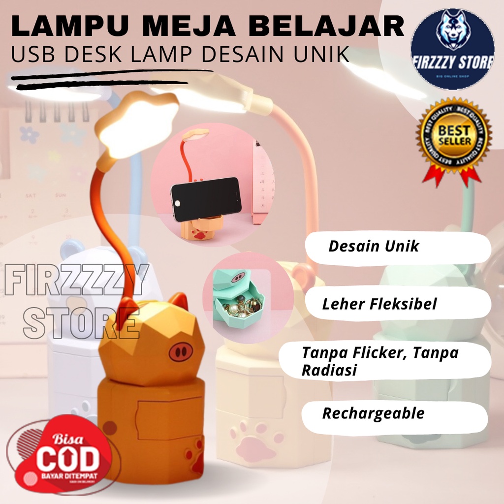 Lampu Meja Belajar Lampu Tidur USB Desk Lamp Desain Unik Rechargeable - Oren