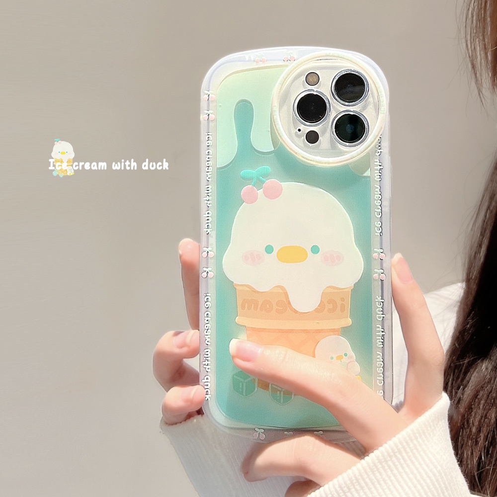 Case Pelindung Bahan Silikon Motif Bebek Es Krim Untuk Iphone 14 7 8 Se 2020 7 + 8PLUS 11 12 13 PRO MAX