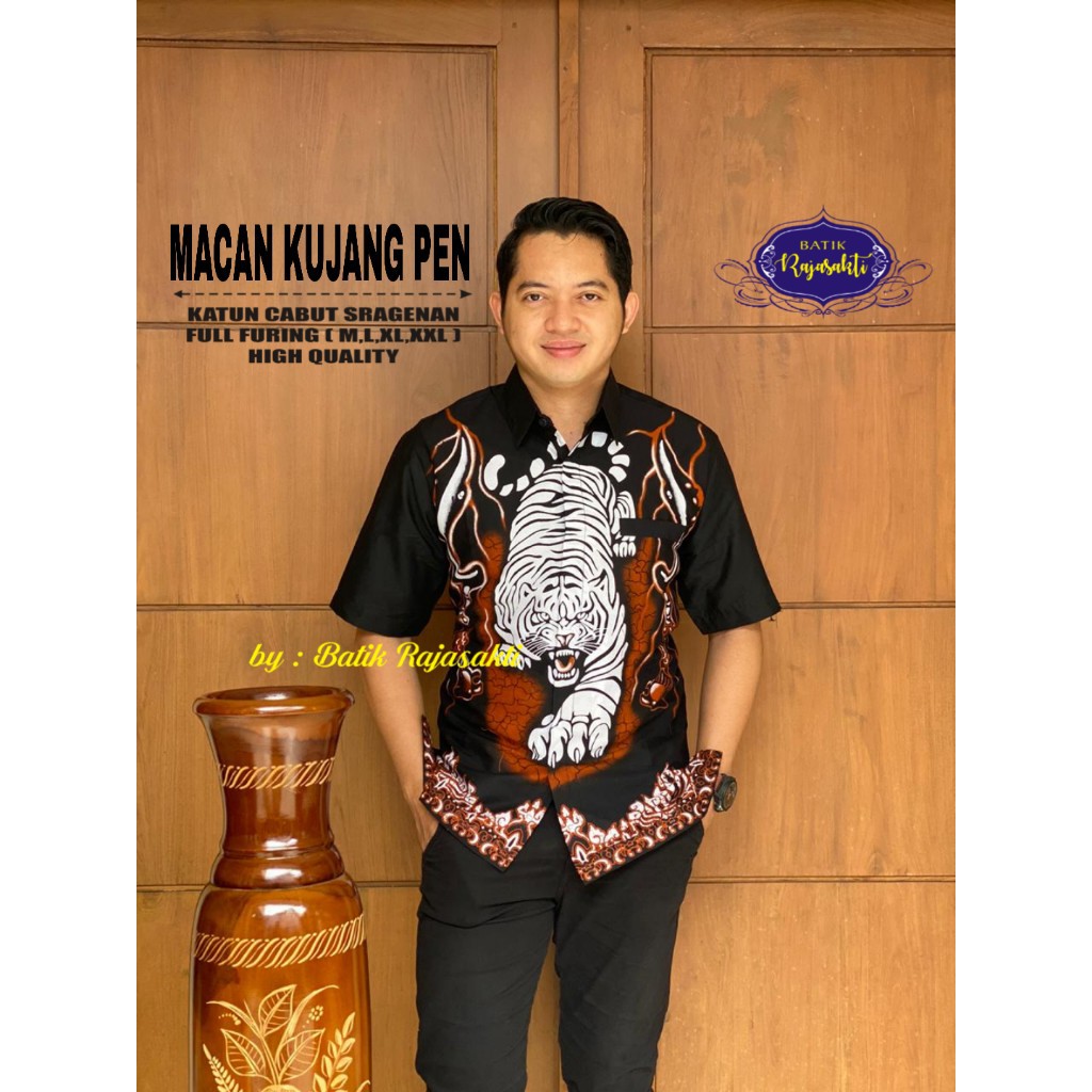 MACAN KUJANG RAJASAKTI KEMEJA BATIK SOLO PRIA LENGAN PENDEK LAPIS FURING ATASAN BATIK PREMIUM MODERN KATUN HALUS BAHUWIRYA  BANAMITRA BANAMITRA PUTIH BANGSAWAN BAYU PUTRA BERLIAN BIRU BHARATAYUDA BIMASENA BIRENDRA BIRU INDAH BRAHMAKERTA BRAHMAKERTA MERAH