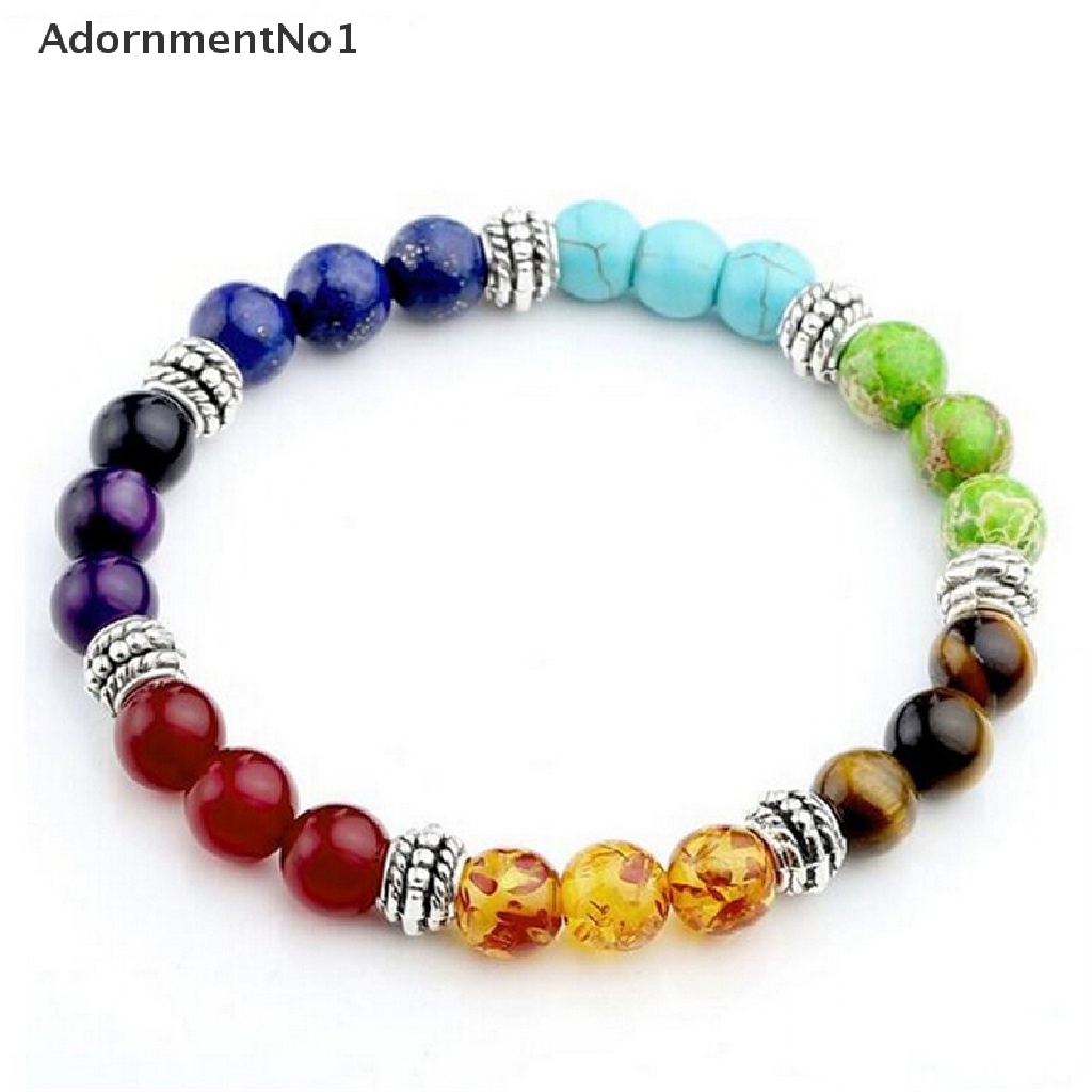 (AdornmentNo1) 1pc Gelang Tangan Wanita Manik Batu Lava Rock 7 Batu Chakra Reiki