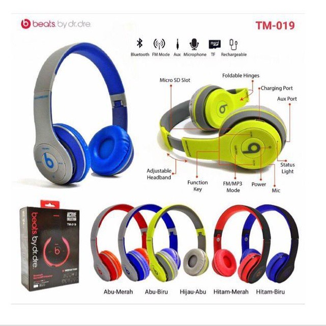 Jual Earphone Headset Handsfree Bando Bluetooth TM019 Beats Indonesia