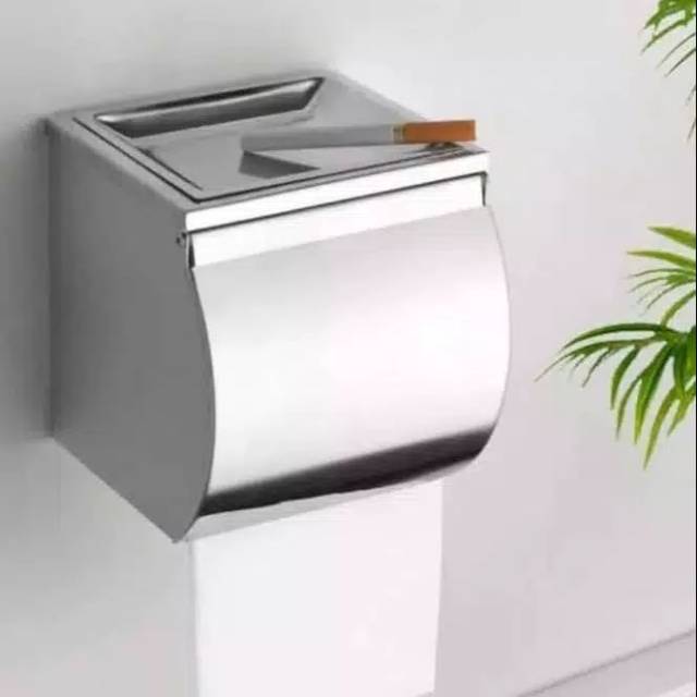 Tempat tissue gulung toilet wc kamar mandi hitam stainless