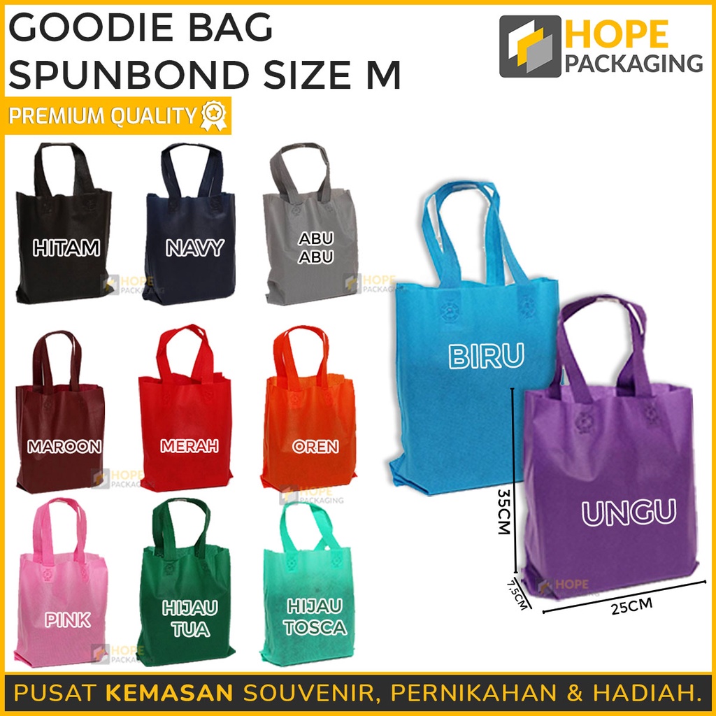 

Tali Tas Kain Spunbond Goodie Bag Kantong Goody Polos Souvenir Event Murah Size M , L , XL Box AW Goodie bag polos