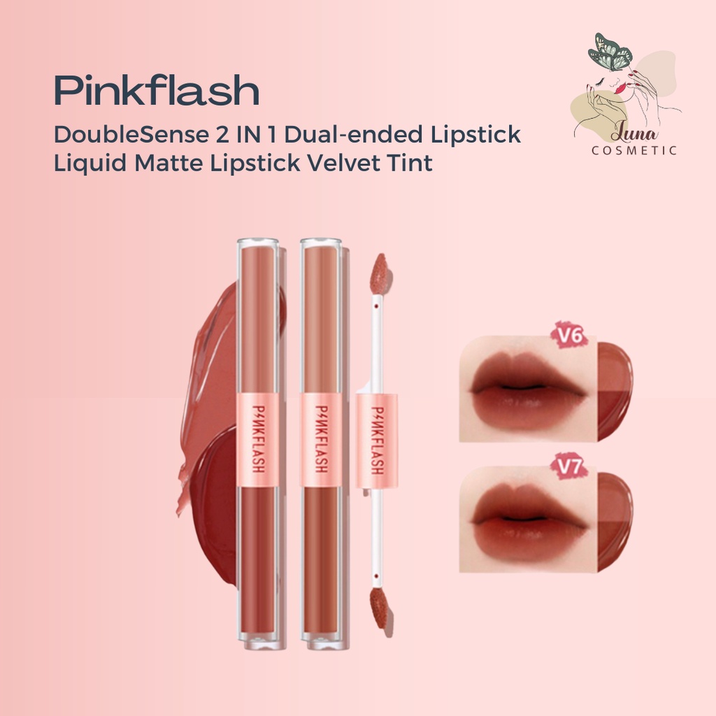 PINKFLASH DoubleSense 2 IN 1 Dual-ended Lipstick Liquid Matte Lipstick Velvet Tint Lightweight High Pigment Lasting