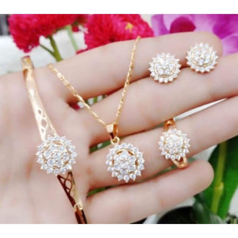 4in1 ( Kalung Gelang Cincin Anting ) 1 Set Perhiasan Xuping Fashion Elegant Dewasa Matahari 4