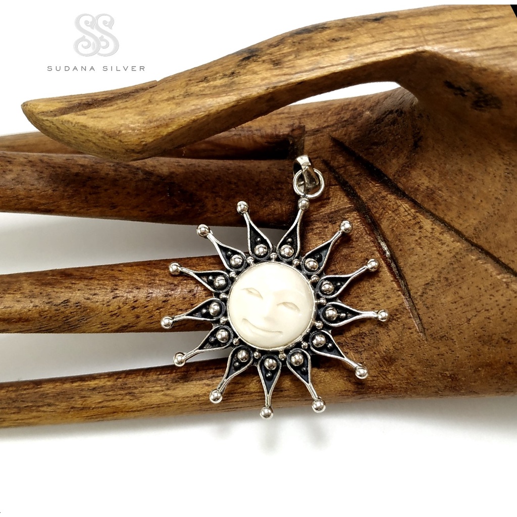 Liontin Perak Motif Wajah Matahari Silver 925 Handmade Bali