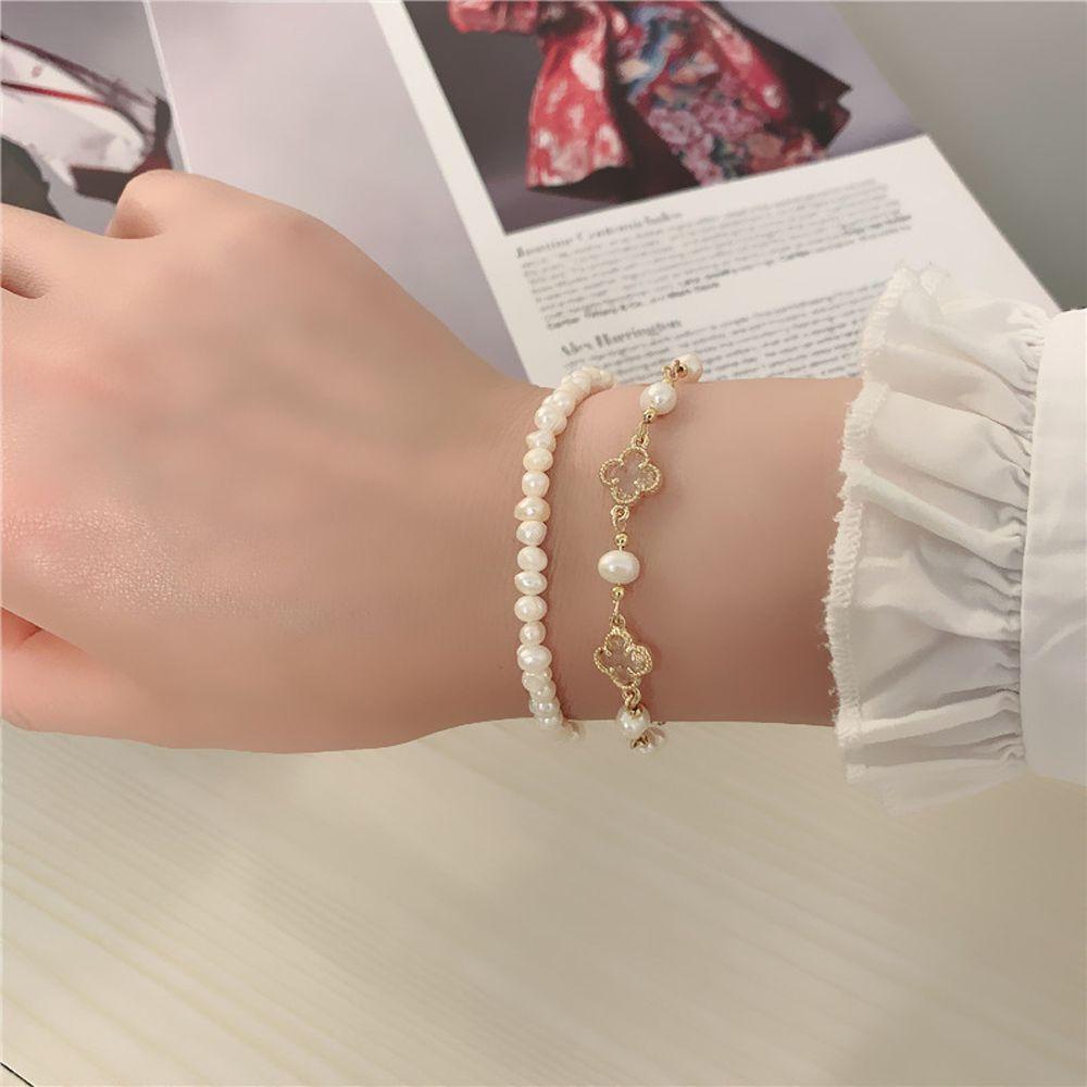 [Elegan] Gelang Semanggi Beruntung Lucu Temperamen Unik Mutiara Yang Dapat Disesuaikan Aksesoris Perhiasan Pesta Korea Style Jewelry