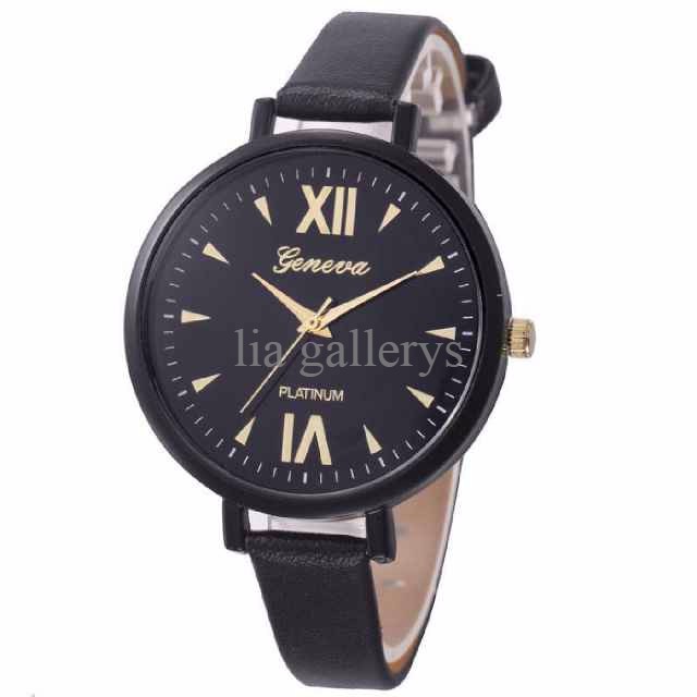 Jam Tangan Wanita / Cewek Geneva Colorfull Leather Black