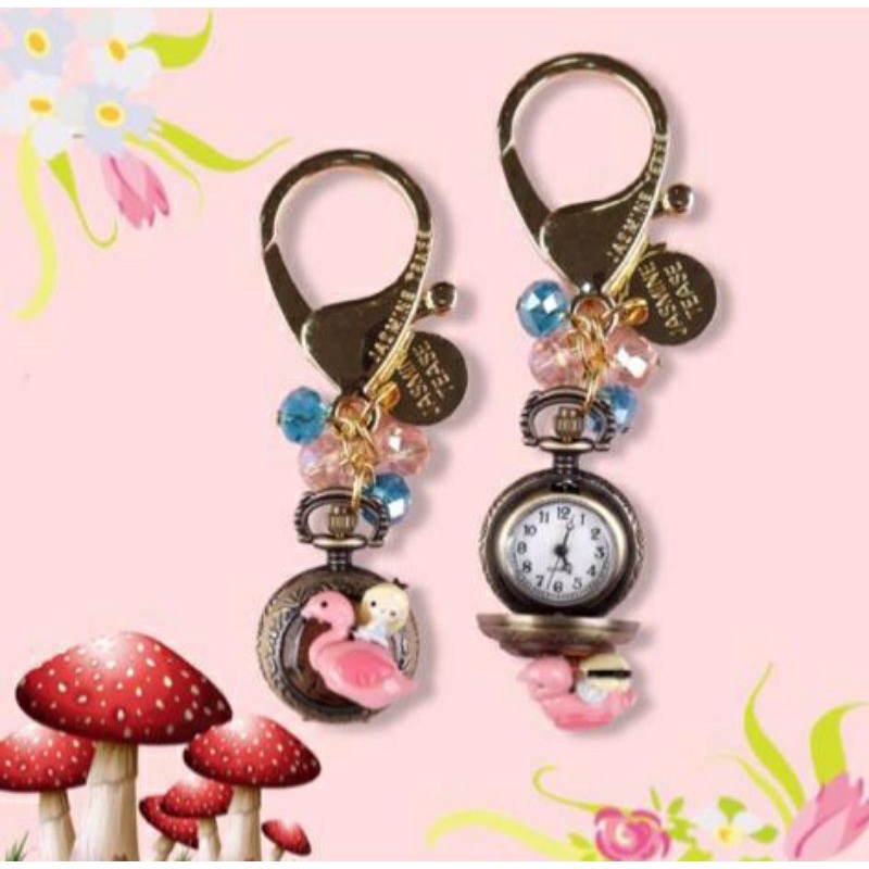 Jasmine tease alice pocket watch keyring handmade jam flamingo