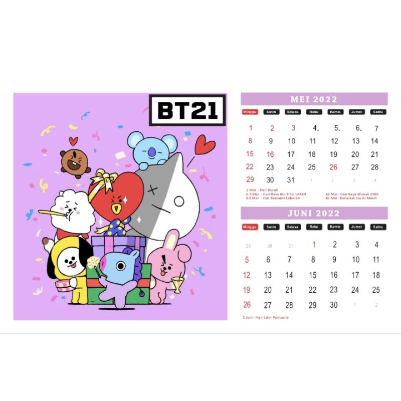 KALENDER MEJA BTS BT21 tahun 2022/CALENDER-3