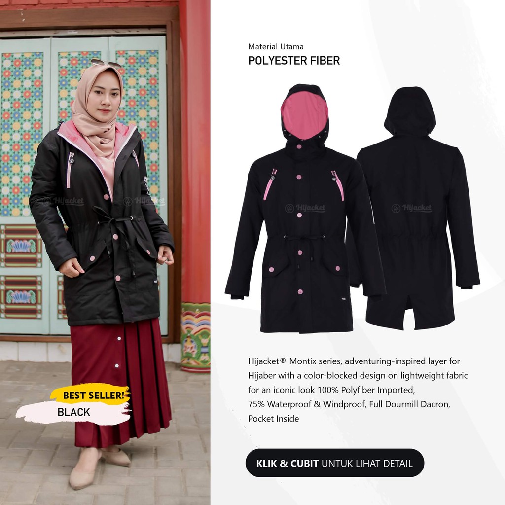 BEST SELLER ⭐️ Jaket Parka Wanita Muslimah Hijaber - Hijaket Montix Panjang Waterproof Anti Air Hija