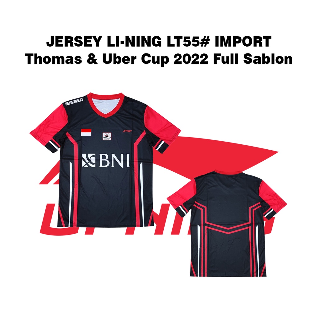 Lining Jersey Badminton LT55 Hitam Thomas dan Uber Cup 2022 Sablon BNI