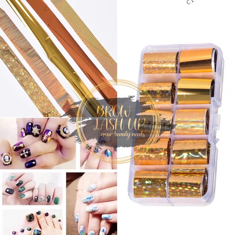 12 WARNA GOLD TRANSFERED TRANSFER NAIL FOIL GLASS KOREA TRANSFER FOIL GOLD LINER METAL HIASAN NAILART JAPAN FOIL TEMPEL NAILART