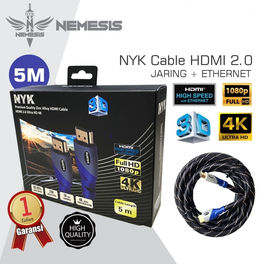 NYK Cable HDMI 2,0 JARING + ETHERNET 5 Meter