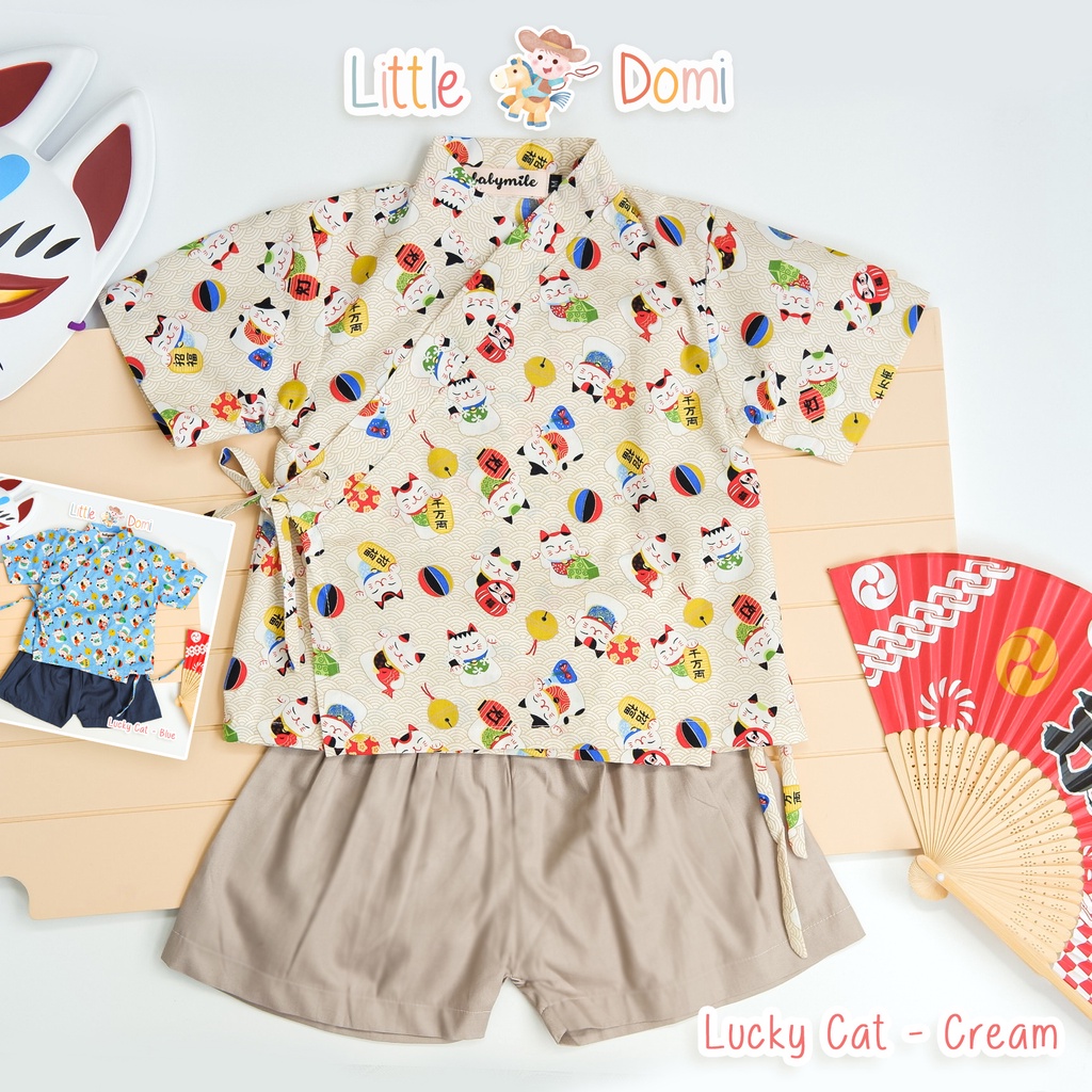 Lucky Cat Kimono Set ( Boy ) - Pakaian Anak - Kimono Anak - Setelan Anak - Little Domi