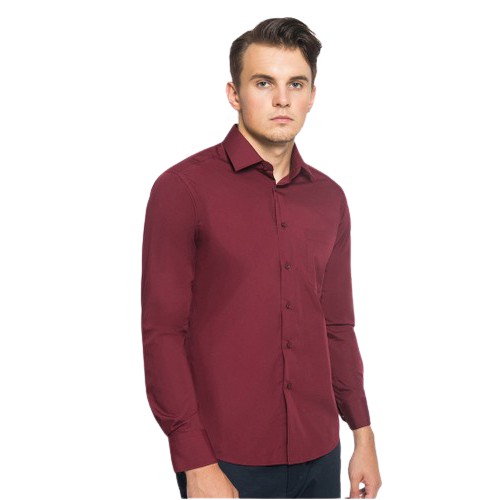 Kemeja Formal Pria Polos Panjang Warna Merah Maron Kain Katun uk M L XL TERBARU