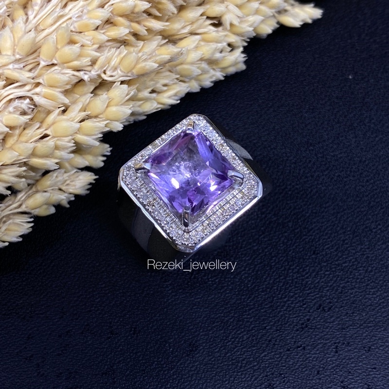 cincin laki2 ring silver natural diamond berlian eropa mata utama natural amethyst kecubung