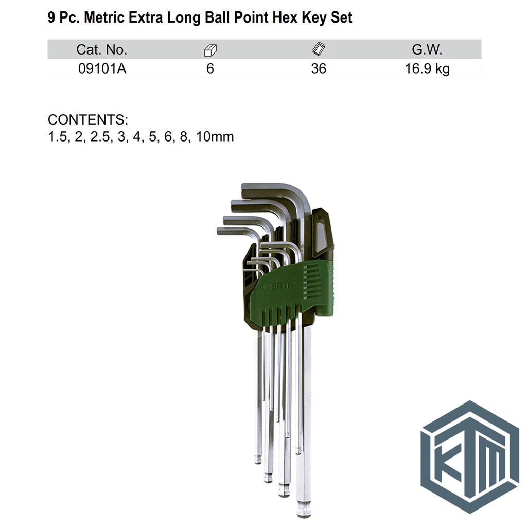 Kunci L Set 9 pcs Extra Long Ball Point 09101A (METRIC) Sata Tools