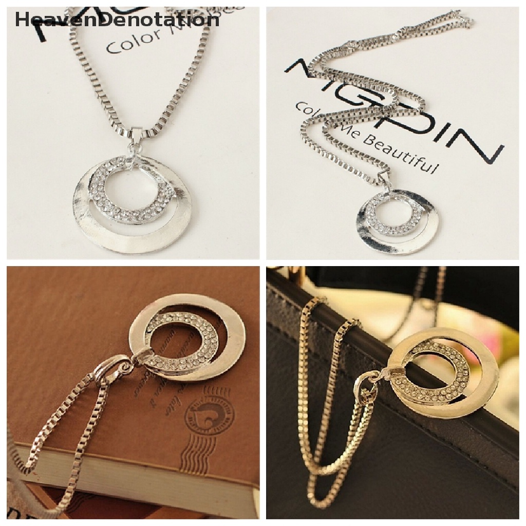 Kalung Rantai Panjang Liontin Kristal Berlian Imitasi Lapis Silver Untuk Wanita