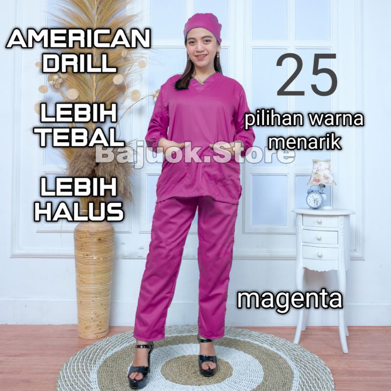 baju ok lengan panjang baju jaga perawat jaga dokter baju scrub medis american drill bukan toyobo bukan dua saudara  baju  ok lengan pendek