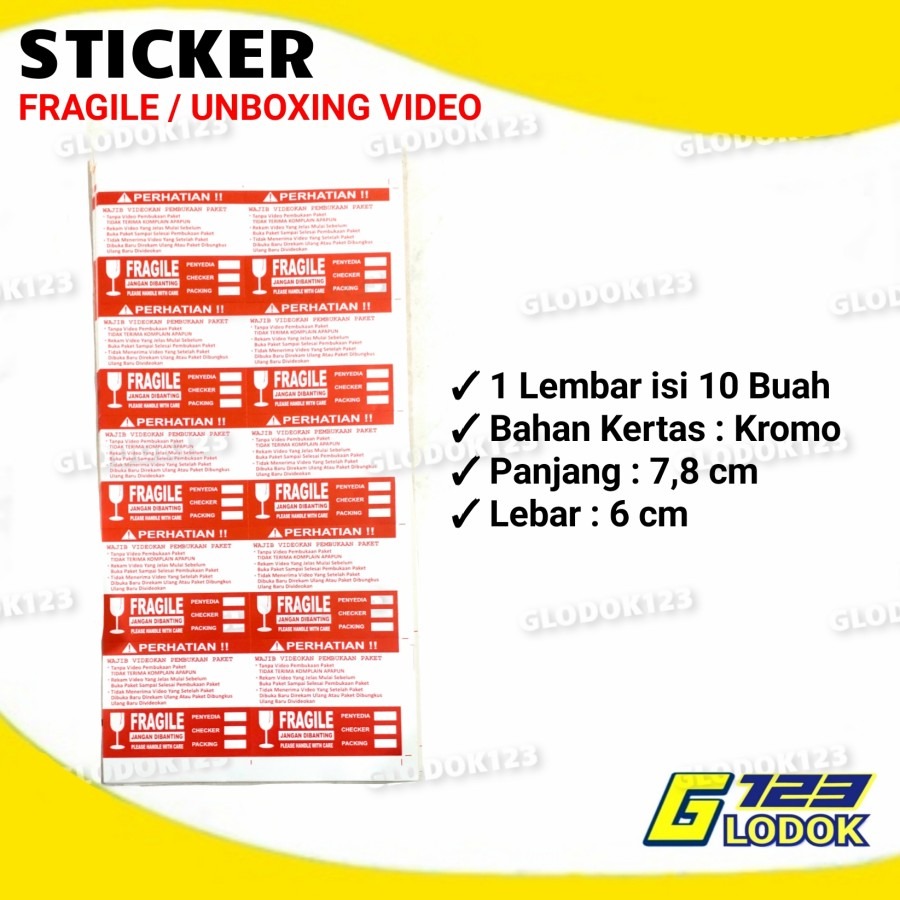 Stiker Label Video Unboxing Sticker Fragile Pecah Belah